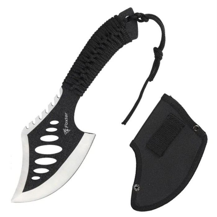 Topor camping si drumetii Foxter, 27 cm, husa lama inclusa, negru