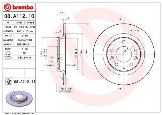 BREMBO 08.A112.11 PRIME LINE - UV Coated Disc frana