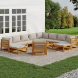 vidaXL Set mobilier grădină cu perne gri deschis, 12 piese, lemn tec 3155294