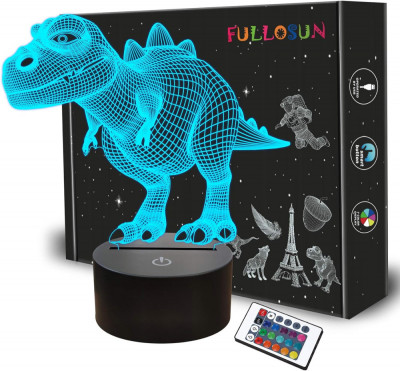 LOSUN 3D Dinozaur Noptiera Lampă, T-rex Iluzie Led Lumina de Noapte 16 culori Ch foto