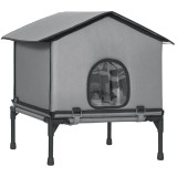 PawHut Căsuță pliabilă pentru pisici cu pernă, vizuină ridicată rezistentă la apă 62 x 58,5 x 60 cm, Gri | Aosom Romania