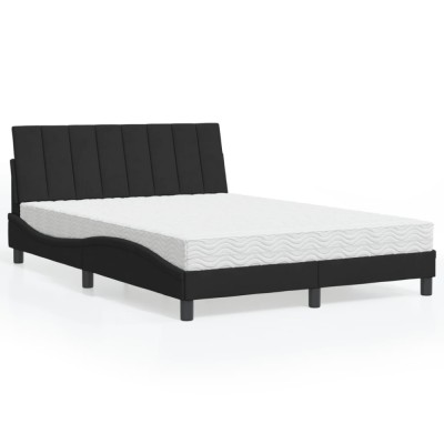 vidaXL Pat cu saltea, Hanko, negru, 140x190 cm, catifea 3208594 foto