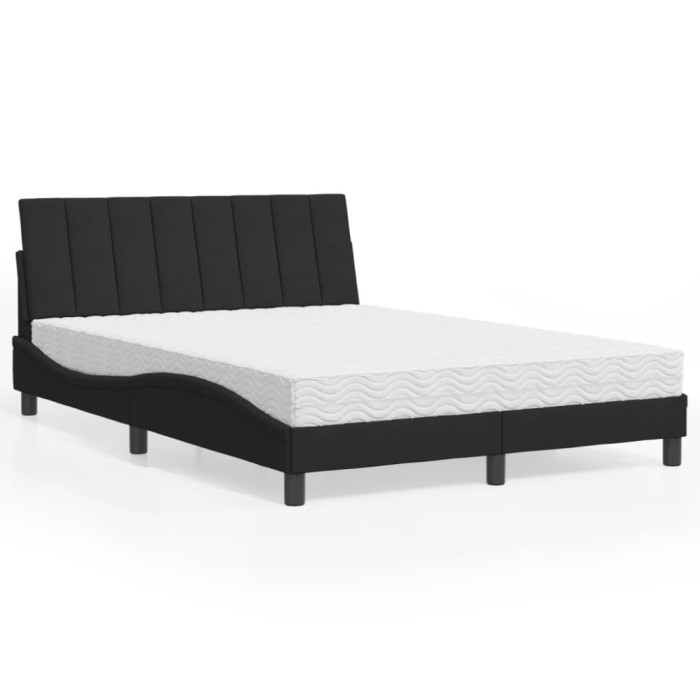 vidaXL Pat cu saltea, Hanko, negru, 140x190 cm, catifea 3208594