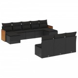 Cumpara ieftin Set canapele de gradina cu perne, 10 piese, negru, poliratan