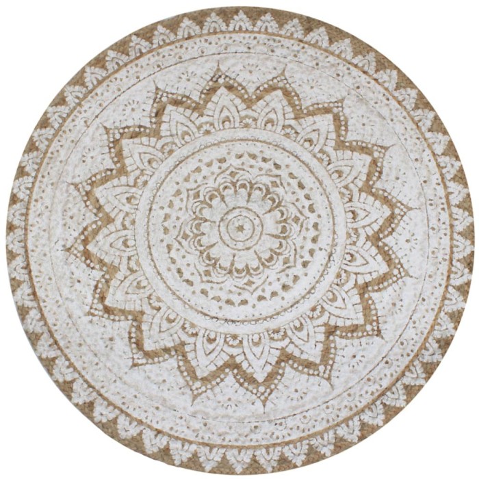 vidaXL Covor din iută &icirc;mpletită cu imprimeu, 150 cm, rotund 245341