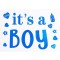 Sticker autocolant, flippy, tematica gender reveal, model scris it&#039;s a boy, 19.5x27.5 cm, albastru