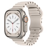 Curea compatibila Apple Watch, pentru Ultra, Ultra 2, SE, 9/8/7/6/5/4/3/2/1 - 42/44/45/49MM, Silicon Moale, Ocean Band, LUVLU&trade;, Starlight
