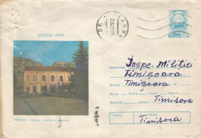Romania, Judetul Alba, Rimetea, Sediul consiliului popular, plic circulat, 1979 foto