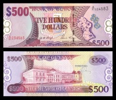 GUYANA █ bancnota █ 500 Dollars █ 2000 █ P-34b █ semnatura 12 █ UNC █ necirculata
