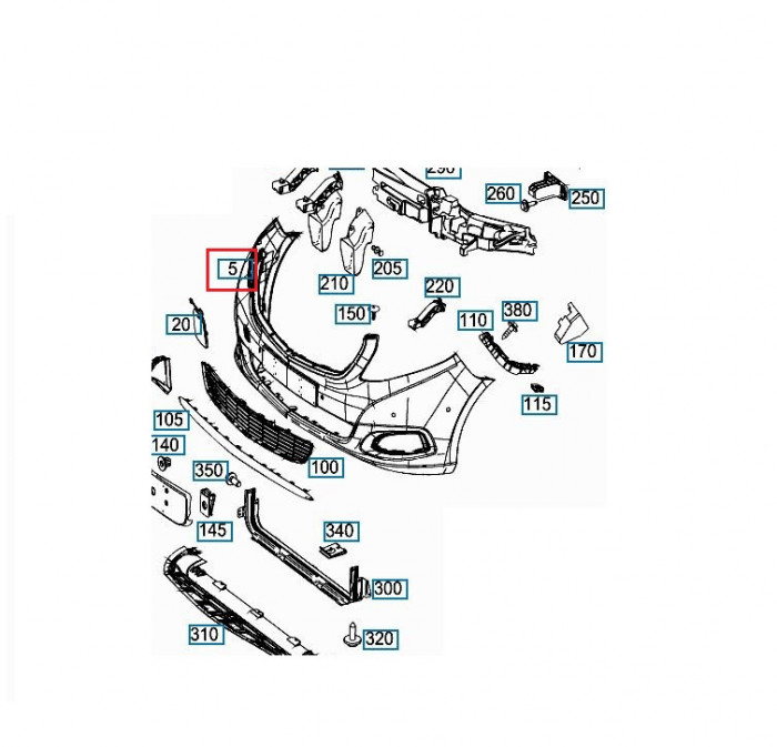 Bara fata MERCEDES VITO/Clasa V (W447), 04.2014-, cu grila, cu 4 gauri pentru Senzori de parcare (PDC); grunduit