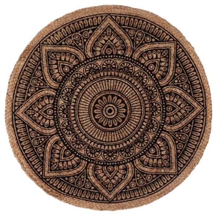 Covor din iuta impletita cu imprimeu mandala, bej, &Oslash;80 cm, M Deco