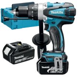 Makita DHP458RFJ - Masina de gaurit si insurubat cu percutie cu 2 acumulatori Li-Ion 18 V 3 Ah 91 Nm led iluminare valiza speciala