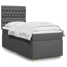 Gossi pat box spring cu saltea, gri inchis, 90x190 cm, textil