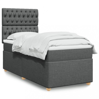 vidaXL Pat box spring cu saltea, gri &amp;icirc;nchis, 100x200 cm, textil 3293499 foto