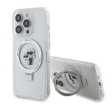 Husa pentru iPhone 15 Pro - Karl Lagerfeld Hardcase Ring Stand MagSafe (KLHMP15LHMRSKCH) - White Karl&amp;Choupette