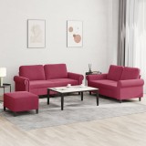 VidaXL Set canapea cu perne, 3 piese, roșu vin, catifea