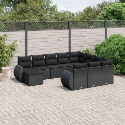 vidaXL Set canapele de grădină cu perne, 11 piese, negru, poliratan foto