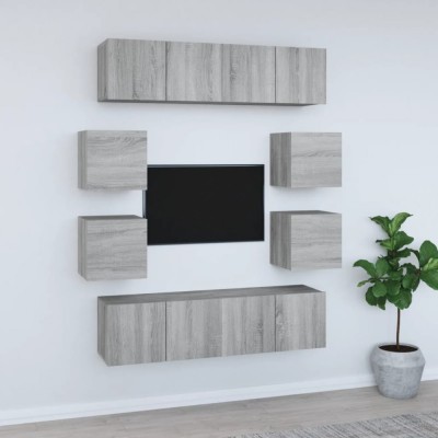 vidaXL Set dulap TV, 8 piese, gri sonoma, lemn prelucrat 3120213 foto