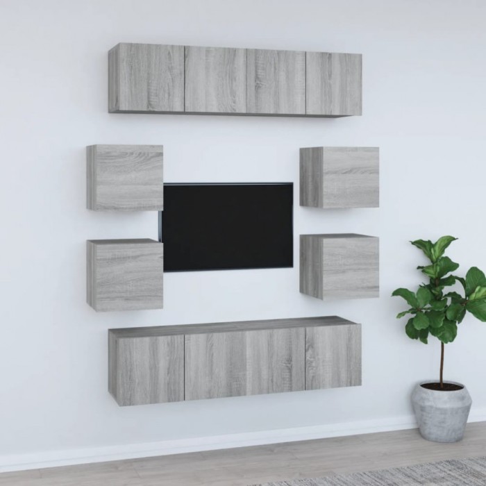 vidaXL Set dulap TV, 8 piese, gri sonoma, lemn prelucrat 3120213