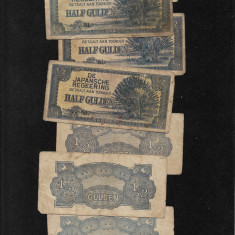 Rar! Indiile Olandeze Indonezia ocupatie japoneza 1/2 half gulden 1942 VG-F-VF