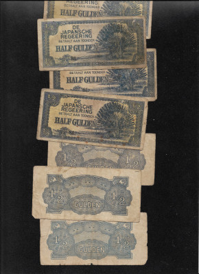 Rar! Indiile Olandeze Indonezia ocupatie japoneza 1/2 half gulden 1942 VG-F-VF foto