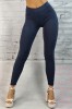 Colanti Termici Dama Bleumarin Talie Inalta M/L, Banda Elastica, Buzunare, Imitatie Piele, Ideal Iarna