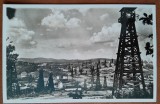 Carte postala, sonde petroliere la Moreni, perioada interbelica