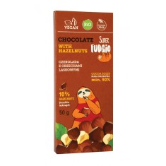 Ciocolata cu alune de padure, bio, 50g, Super Fudgio