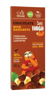 Ciocolata cu alune de padure, bio, 50g, Super Fudgio foto