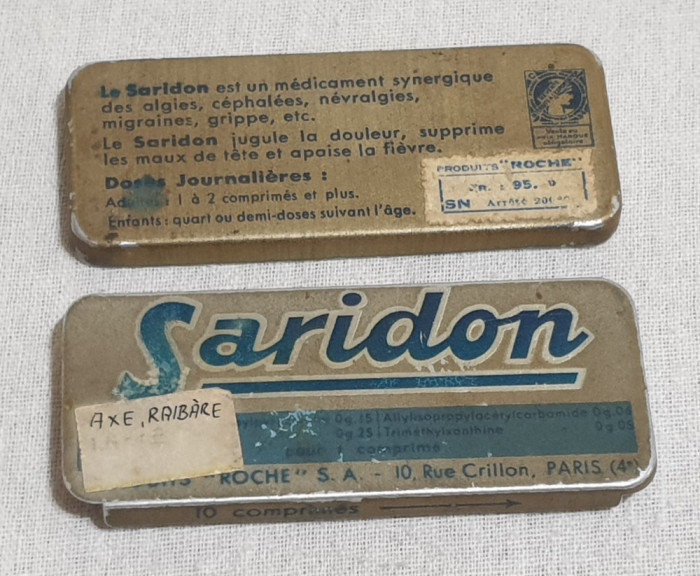 Cutie veche medicamente anii 1930, din tabla litografiata - SARIDON