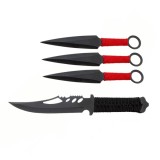 Set Cutit de vanatoare Extreme Battle si trei cutite de aruncat, Ninja Way, IdeallStore&reg;, otel inoxidabil