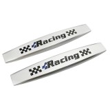 Cumpara ieftin Set 2 x Embleme auto metalice, autoadezive, model &quot;RACING&quot;, finisaj Crom,