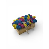 Aranjament decorativ cu licheni si mesaj motivational, tip jardiniera , personalizabil cromatic, in cutie de lemn ,cu licheni stabilizati