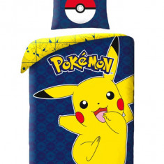 Lenjerie de pat Pokemon Joyful Pikachu, 2 Fete, 2 Piese, 140A 200 cm, 70A 90 cm, 100% Bumbac, Calitate High Class