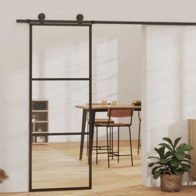 vidaXL Ușă glisantă, negru, 76x205 cm, sticlă ESG și aluminiu foto