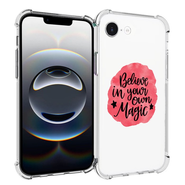 Husa antisoc pentru iphone 16e, airbag pro, clear, belive in your own magic