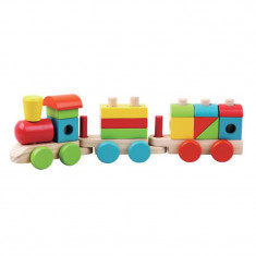 Tren cu forme de construit Jumini, 45.5 x 8 x 14 cm, 18 piese, lemn, 1 an+, Multicolor foto