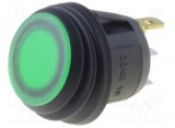 Intrerupator Rocker LED 24V Verde SPST 10A IP65 Orificiu 20.2mm Rotund R13-112-DC