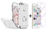 Pachet husa Apple iPhone 7 Luxury Silver cu Inel de sustinere+folie de sticla, Argintiu, MyStyle