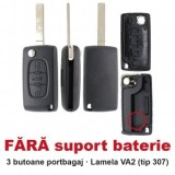 Carcasa Cheie Briceag 3 Butoane Portbagaj Lamela VA2 Fara Suport Baterie Compatibila Peugeot Citroen 307 407 C4 C5