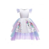 Cumpara ieftin Rochie Unicorn Fetite IdeallStore&reg; 7-9 Ani, 120-130cm, Trena Detașabilă, Rochie Seara/Petrecere, Imprimeu Unicorn