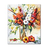 Tablou pictat manual, Aranjament floral in cutit, 60x50cm ulei pe panza efect 3D, gata de agatat pe perete
