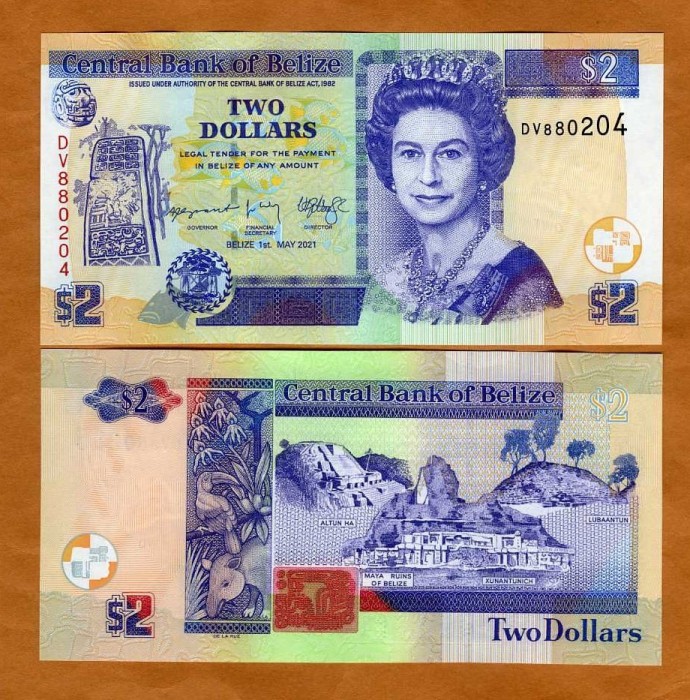 !!! BELIZE - 2 DOLARI 2021 - P 66 g - UNC // NU TRIMIT PRIN CURIER