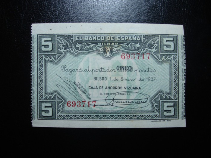 SPANIA BILBAO 5 PESETAS 1937 EXCELENTA