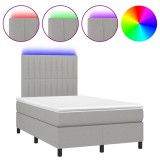 Cumpara ieftin Pat cu arcuri, saltea si LED, gri deschis, 120x190 cm, textil