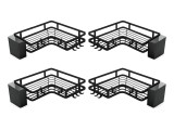 Cumpara ieftin Set 4 rafturi de colt autoadezive pentru baie si bucatarie, suport metalic cu carlige si recipient detasabil, 24.8 x 24.8 x 5 cm, negru