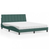 VidaXL Pat cu saltea, Hanko, verde &icirc;nchis, 160x200 cm, catifea 3208607