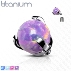Cap din titan, biluță &icirc;n mont, opal sintetic, filet, diferite culori, 3 mm - Culoare Piercing: Alb