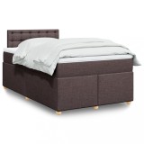 VidaXL Pat box spring cu saltea, maro &icirc;nchis, 120x200 cm, textil