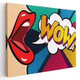 Tablou cu buze rosii pop art wow, roz 1365 Tablou canvas pe panza CU RAMA 50x70 cm